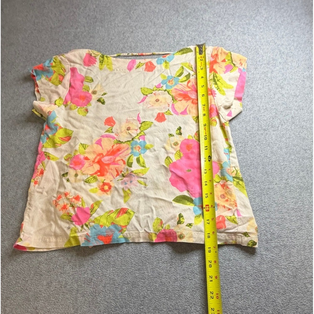 Farm Rio Floral Crop Top Pink Orange Blue Open Back Tie Viscose Size P Small - Picture 4 of 7